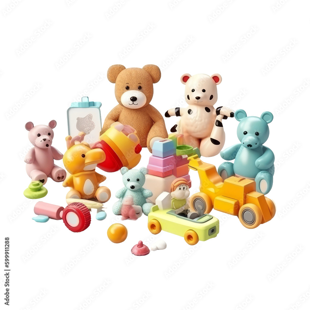 Cute kids toy set. Transparent isolated background. AI generated Cute kids toy set. Transparent isolated background. AI generated