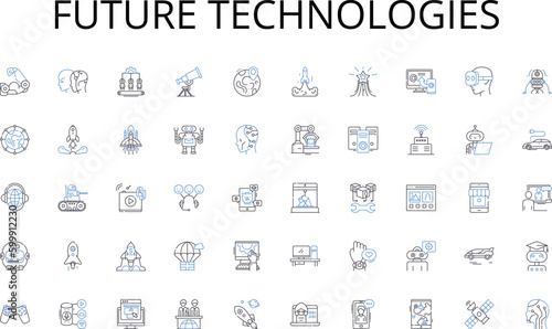 Future technologies line icons collection. Expedition, Trek, Voyage, Adventure, Travel, Passage, Pilgrimage vector and linear illustration. Progression,Odyssey,Migration outline signs set