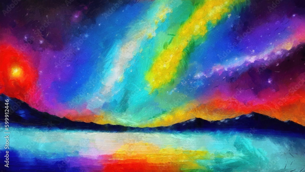 Beautiful night sky with stars and sea watercolor painting illustration.  abstract colorful background with space for your text, watercolor painting