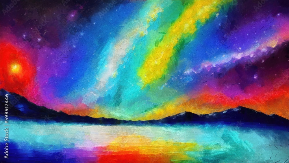 Obraz premium Beautiful night sky with stars and sea watercolor painting illustration. abstract colorful background with space for your text, watercolor painting