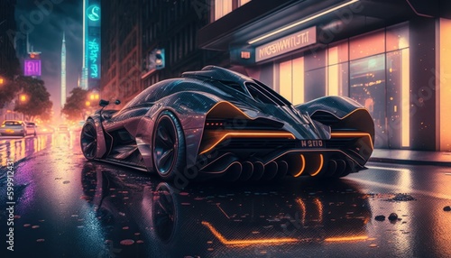 futuristic car in the city Generative AI