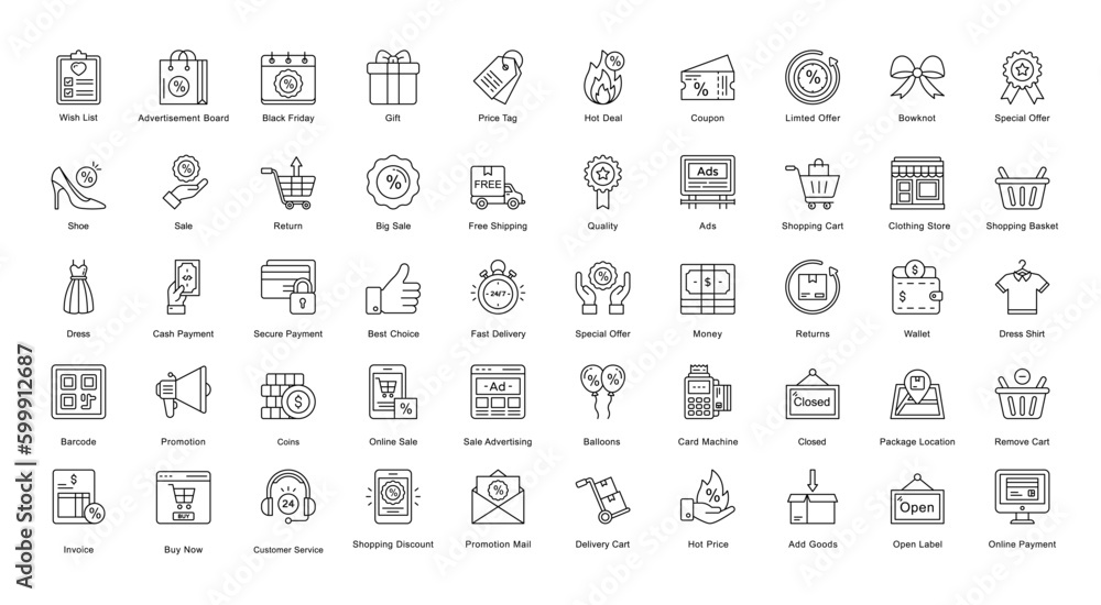 Black Friday Thin Line Iconset Shopping Ecommerce Outline Icon Bundle in Black Black Friday Thin Line Iconset Shopping Ecommerce Outline Icon Bundle in Black