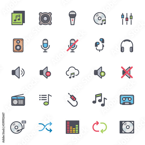 Icon set - voice and audio full color outline stroke