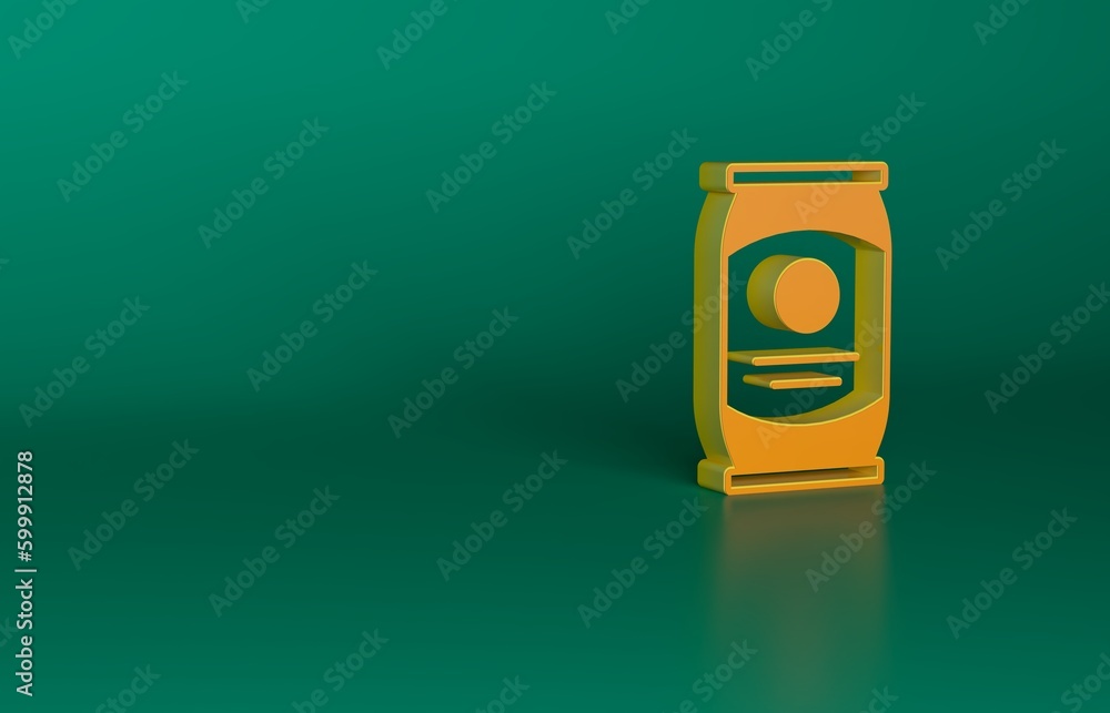 Orange Beer can icon isolated on green background. Minimalism concept. 3D render illustration Orange Beer can icon isolated on green background. Minimalism concept. 3D render illustration