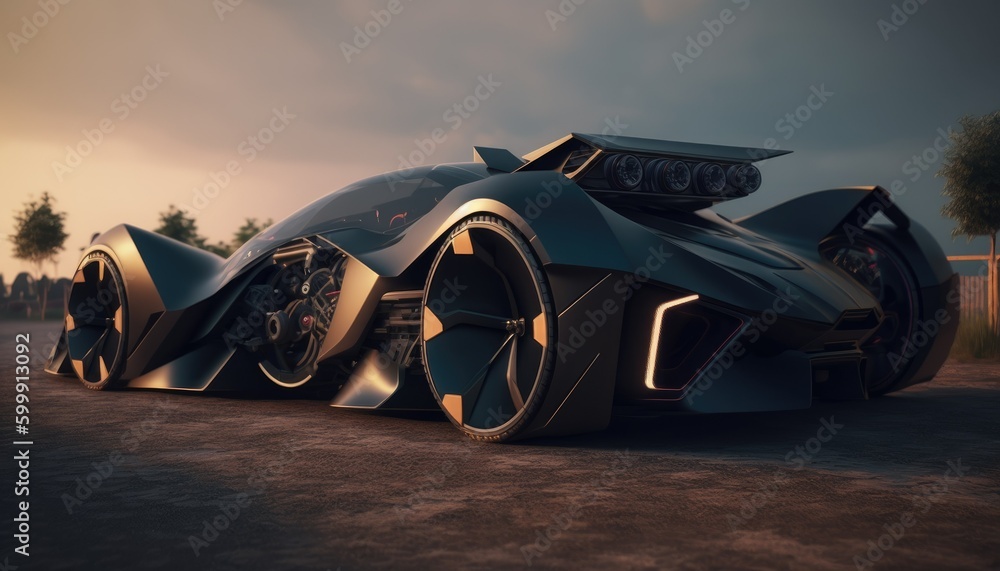 Fototapeta premium Car with futuristic design, sleek black bodywork with neon orange accents Generative AI