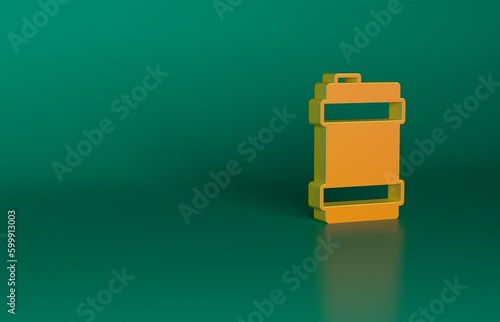 Orange Metal beer keg icon isolated on green background. Minimalism concept. 3D render illustration