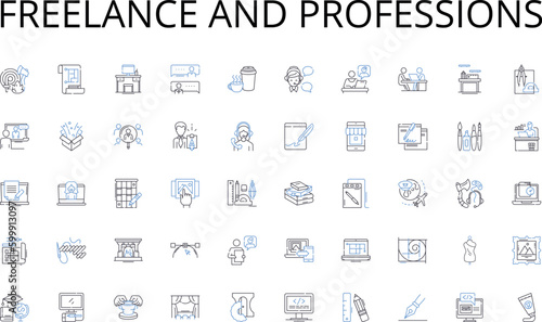 Freelance and professions line icons collection. Concerts, Festivals, Comedy, Theater, Sports, Art, Music vector and linear illustration. Dance,Movies,Gaming outline signs set