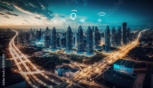Internet 5G. 6G. Smart city. Banner. Generative AI photo