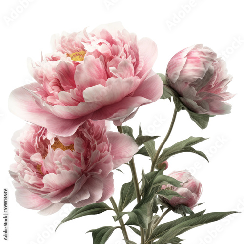 Peonies flower  close-up. Transparent isolated background. AI generated