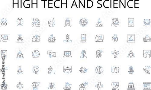 High tech and science line icons collection. Education, Resource, Knowledge, Training, Mentorship, Skills, Access vector and linear illustration. Tutorials,Support,Community outline signs set