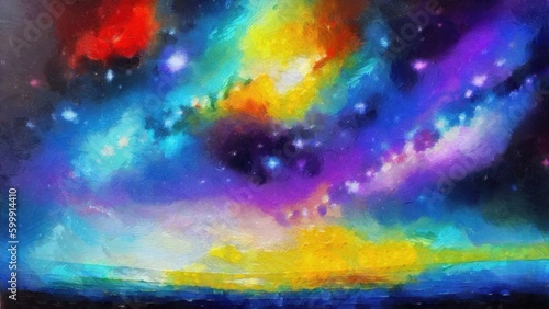 Beautiful space digital painting background with stars and nebula. Digital painting. Good as print, can be printed in large size