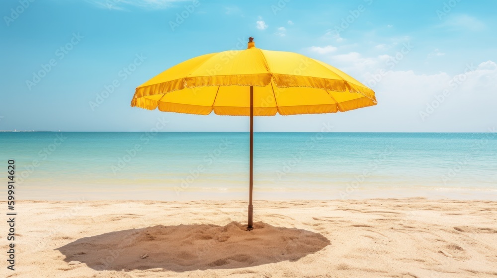 umbrella in the sand on the beach in summer, generative ai