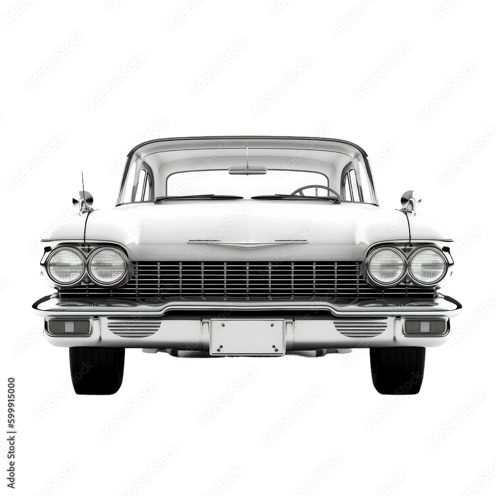 Retro car front side. Transparent isolated background. AI generated