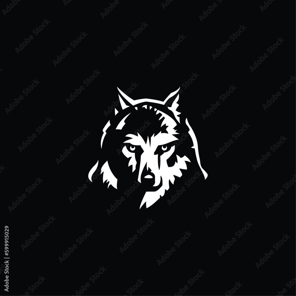 Obraz premium white wolf head silhouette vector black background