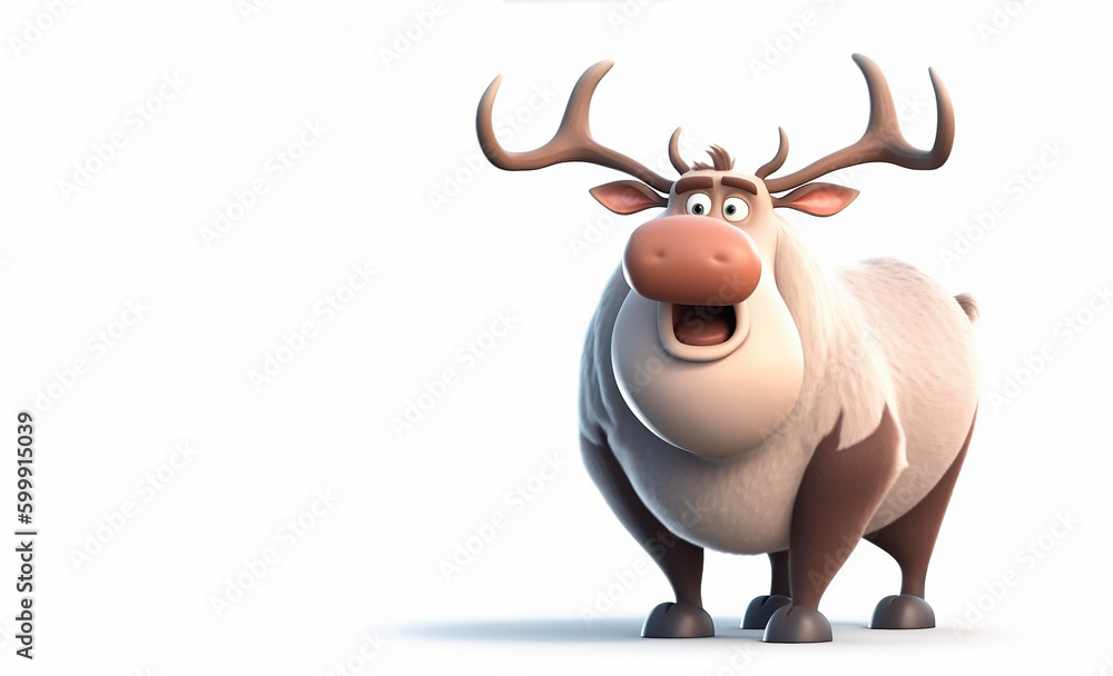 3D illustration of a curious reindeer with large antlers, looking directly at the viewer. Ideal for winter holiday themes, representing the charm and magic of the festive season. 3D illustration of a curious reindeer with large antlers, looking directly at the viewer. Ideal for winter holiday themes, representing the charm and magic of the festive season.