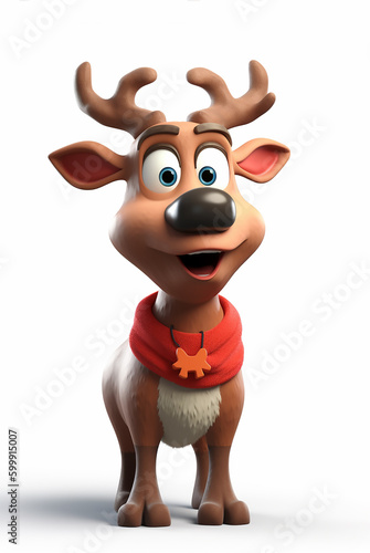 A Joyous 3D Graphic Displaying a Bright-Eyed Young Reindeer with Spirited Antlers  Ideal for Children s Content and Festive Projects.