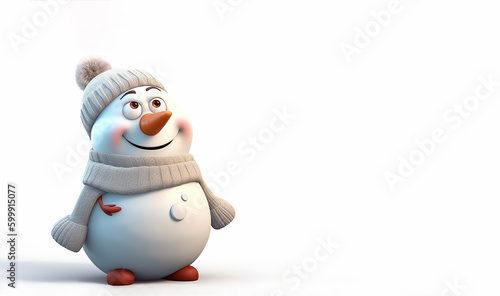 Illustration of a cheerful snowman. A Festive 3D Rendering of a Joyful Snowman, Perfect for Winter Season Promotions and Holiday-Themed Projects