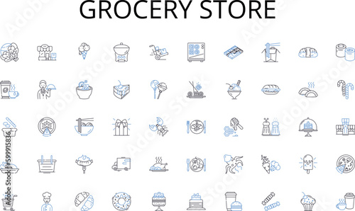 Grocery store line icons collection. Journalism, Reporting, Breaking, News, Investigative, Current, Coverage vector and linear illustration. Editorials,Opinions,Articles outline signs set
