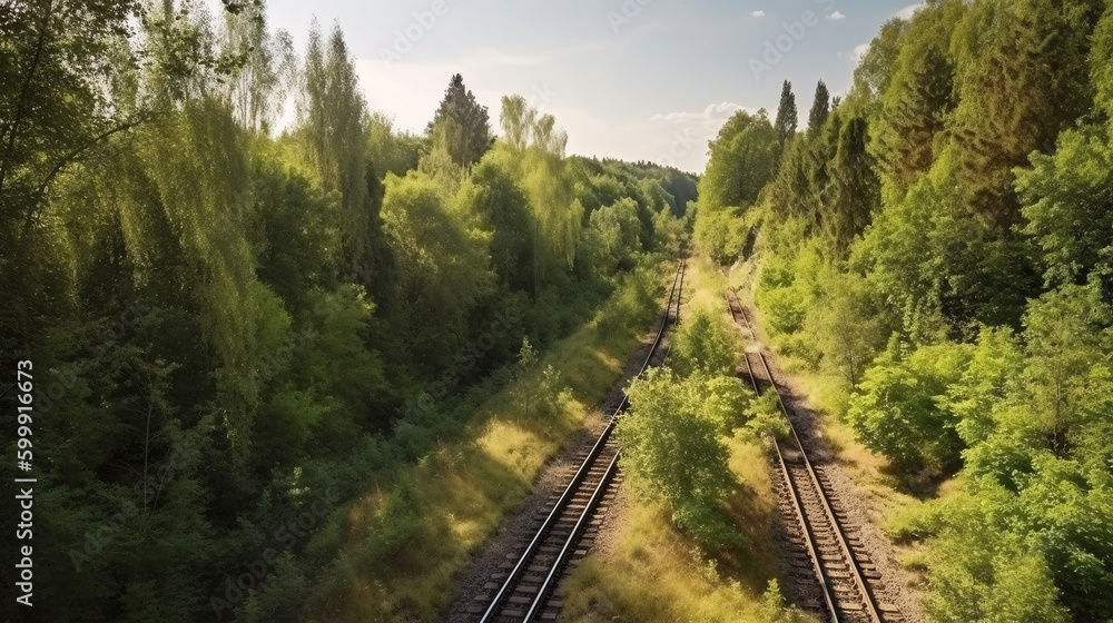  Forest Trees Along a Railroad on a Summer Afternoon, generative AI
