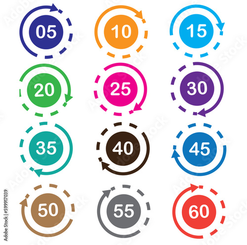 Clock. Stopwatch Icon Vector Image Illustration. Minutes Icons