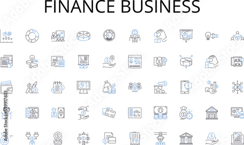 Finance business line icons collection. Assets, Liabilities, Equity, Valuation, Intangibles, Depreciation, Inventory vector and linear illustration. Accruals,Payables,Receivables outline signs set