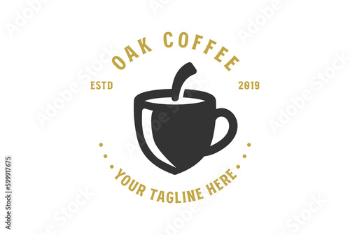 Vintage Retro Oak Nut Coffee Cup for Cafe Bar Restaurant Logo Design