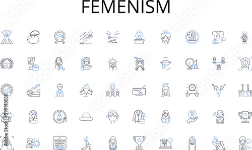 Femenism line icons collection. Creativity, Advancement, Piering, Breakthrough, Progression, Inventiveness, Modernization vector and linear illustration. Renovation,Novelty,Revamp outline signs set