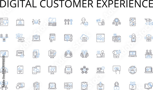 Digital customer experience line icons collection. Expedition, Trekking, Safari, Kayaking, Rafting, Climbing, Biking vector and linear illustration. Hiking,Zip-lining,Surfing outline signs set