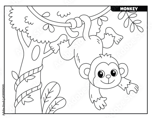 Monkey coloring pages for kids