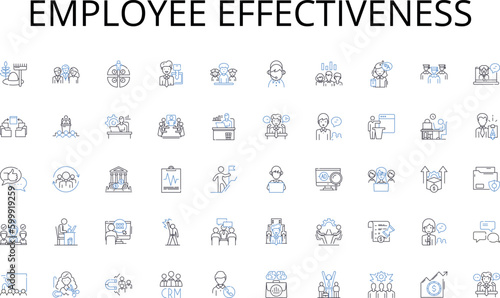 Employee effectiveness line icons collection. Globetrotting, Odyssey, Sojourner, Expedition, Discovery, Wanderlust, Piering vector and linear illustration. Traverse,Jetset,Adventure outline signs set