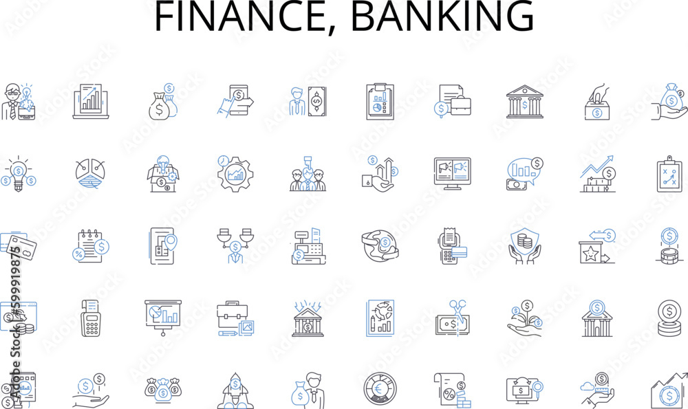 Finance, banking line icons collection. Innovation, Technology, Automation, Artificial intelligence, Robotics, Virtual reality, Augmented reality vector and linear illustration. Nanotechnology