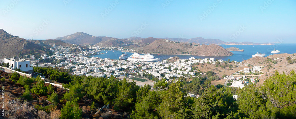 Panoramic of the island of Patmos, Greece