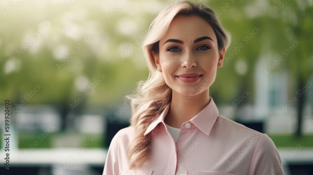 A radiant woman enjoying a sunny summer day in the city park, basking in the warmth and beauty of nature amid urban life. Generative AI. A radiant woman enjoying a sunny summer day in the city park, basking in the warmth and beauty of nature amid urban life. Generative AI.