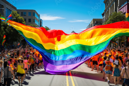 Vibrant Celebration of Love Lesbian Pride Month Flag Waving in the Wind Generated ai
