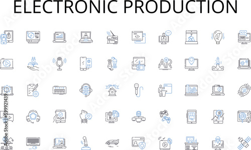 Electronic production line icons collection. Greenery, Playground, Picnic, Nature, Relaxation, Jogging, Sightseeing vector and linear illustration. Adventure,Barbecue,Trees outline signs set