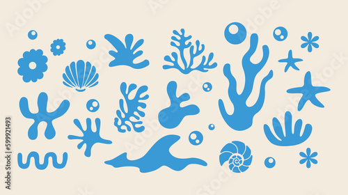 Canvas Print Marine life illustration pattern vector coral, shell, scallop, starfish, deep se
