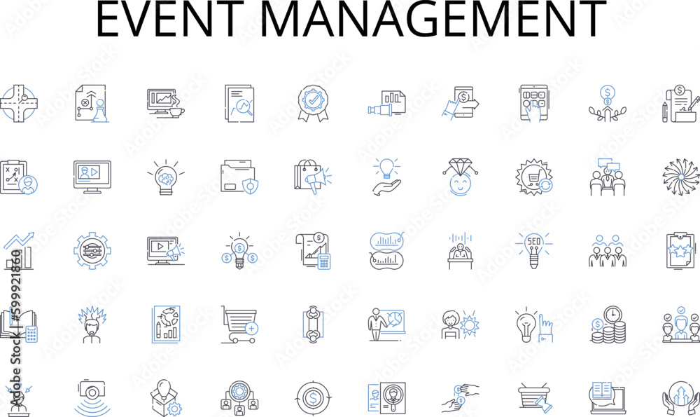 Event Management line icons collection. Collaboration, Optimization, Logistics, Procurement, Forecasting, Transportation, Integration vector and linear illustration. Visibility,Efficiency