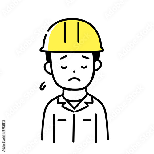かわいい人物のイラストシリーズ _ 男性の作業員 _ 落ち込む　