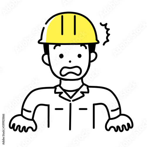 かわいい人物のイラストシリーズ _ 男性の作業員 _ 驚く　