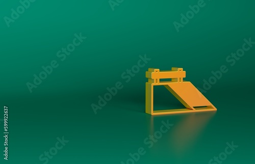 Orange Skate park icon isolated on green background. Set of ramp, roller, stairs for a skatepark. Extreme sport. Minimalism concept. 3D render illustration