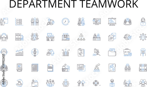 Department teamwork line icons collection. Design, Blueprint, Structural, Construction, Building, Plan, Space vector and linear illustration. Drafting,Creative,Innovation outline signs set
