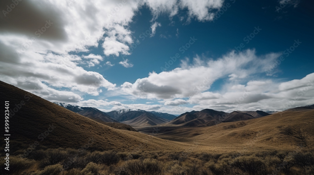 A landscape shot capturing the vastness of a mountain range and the sky above