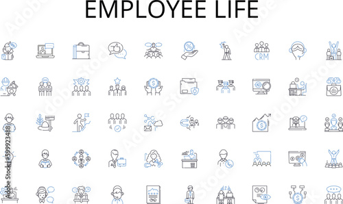 Employee life line icons collection. Adventure, Excursion, Safari, Expedition, Guided, Journey, Package vector and linear illustration. Vacation,Trekking,Expedition outline signs set