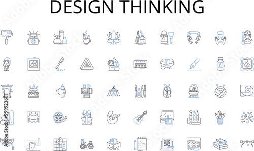 Design thinking line icons collection. Algorithm, Artificial Intelligence, Big Data, Coding, Compiler, Cybersecurity, Data Mining vector and linear illustration. Database,Debugging,Encryption outline