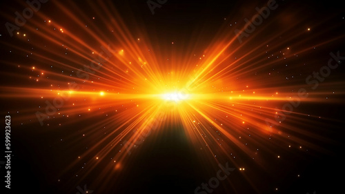 Stage light and golden glitter light effect with golden rays, Special light effect of sunlight. Abstract Shining Background, illustration, generative AI tools 