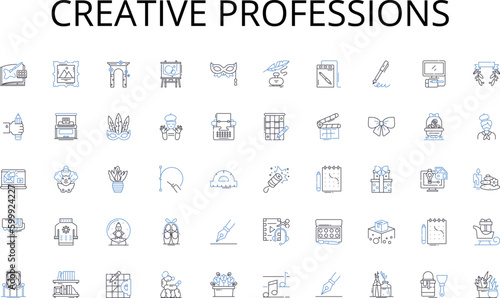 Creative professions line icons collection. Microcontroller , FPGA, Semiconductor, Transistor, Circuit, Analog, Digital vector and linear illustration. Logic,Integrated,PCB outline signs set