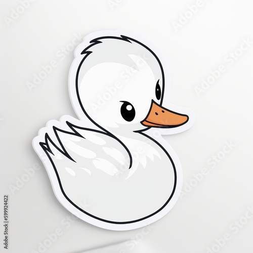 A cute chibi Mute Swan sticker with a white background, radiating adorable and lovable vibes. The chibi Mute Swan is depicted in a small and super deformed style, cute duck sticker, Generative AI photo