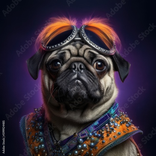 Headshot portrait of a majestic powerful pug dog