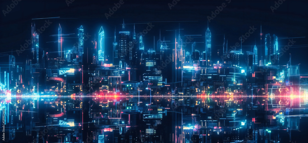 Obraz premium computer graphics city digital lighting at night