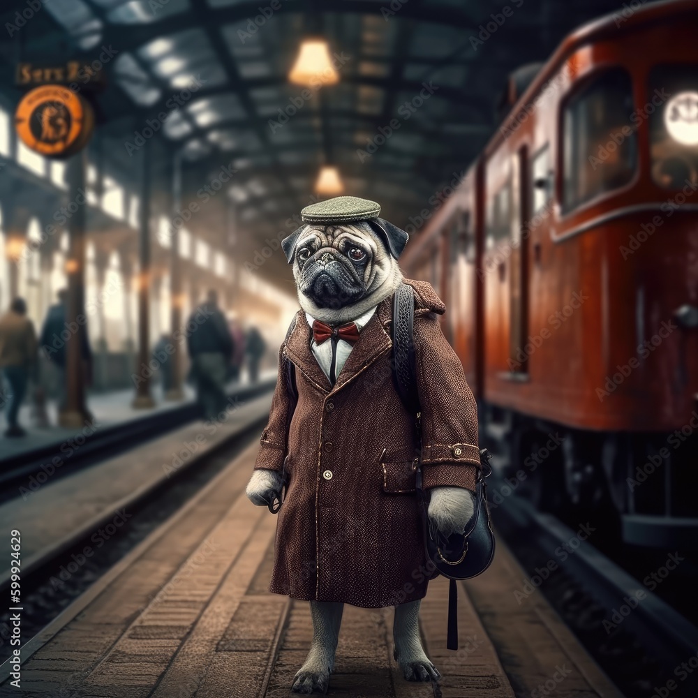 Majestic powerful pug dog dressed like an old man Majestic powerful pug dog dressed like an old man